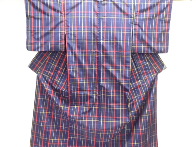 JAPANESE KIMONO / LATTICE PATTERN WOVEN YONEZAWA TSUMUGI KIMONO ENSEMB